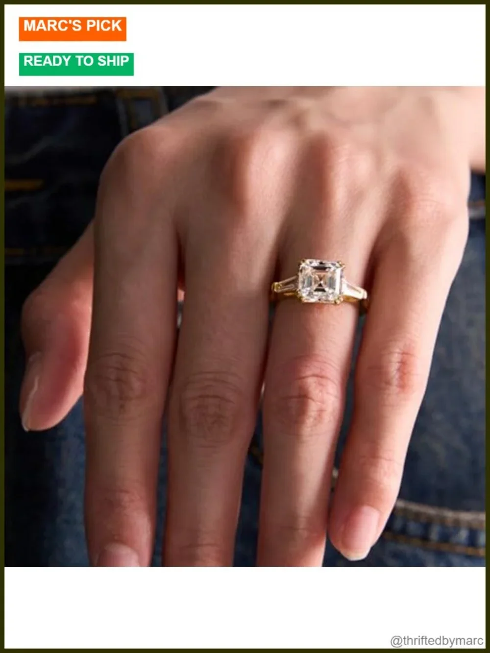 Moissanite Engagement Ring 3 Stone Asscher Cut 18K White Gold Plated S925